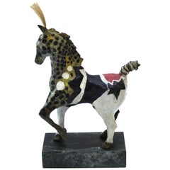 Susan Rowland Modern Painted Bronze Horse Sculpture on Marble Base