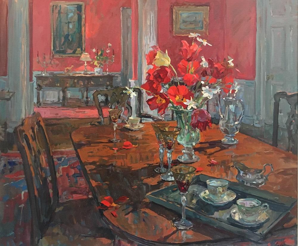 Susan Ryder Still-Life Painting - Table in the Red Dining Room