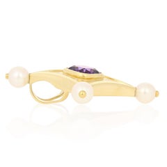 Susan Sadler 6.08ctw Amethyst, Pearl, and Diamond Pendant, 18k Gold Omega Slide