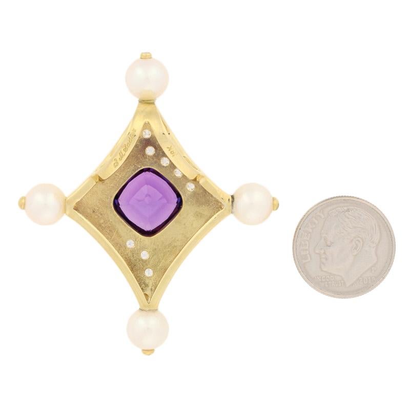 Round Cut Susan Sadler 6.08ctw Amethyst, Pearl, and Diamond Pendant, 18k Gold Omega Slide