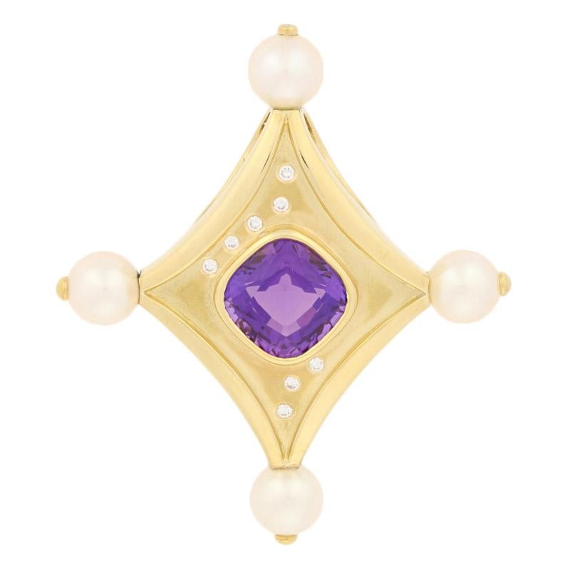 Susan Sadler 6.08ctw Amethyst, Pearl, and Diamond Pendant, 18k Gold Omega Slide In Excellent Condition In Greensboro, NC