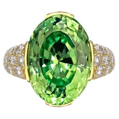 Susan Sadler 9.68 Carat Oval Tsavorite Diamond Gold Basket Ring