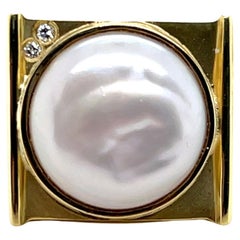 Susan Sadler Fresh Water Cultured Pearl Diamond 18k Yellow Gold Statement Ring
