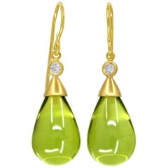 Susan Sadler Green Amber White Diamond Detachable Dangle Drop Earrings