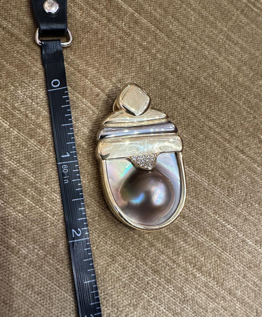 Women's Susan Sadler Large Pearl and Diamond Pendant in 18k White Gold and Yellow Gold For Sale