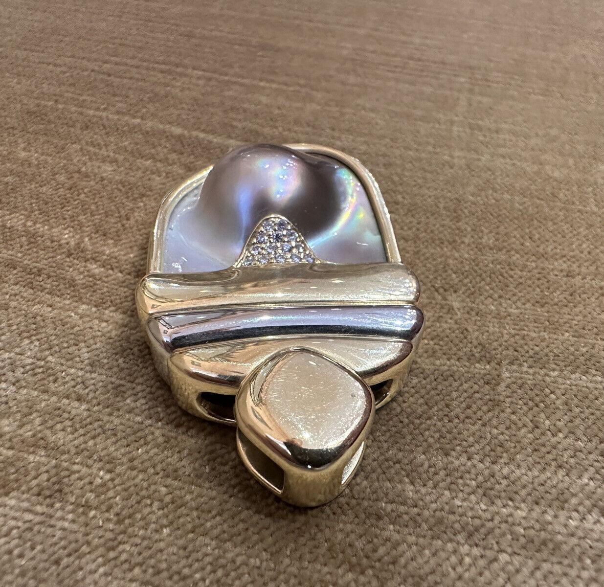 Susan Sadler Large Pearl and Diamond Pendant in 18k White Gold and Yellow Gold For Sale 2
