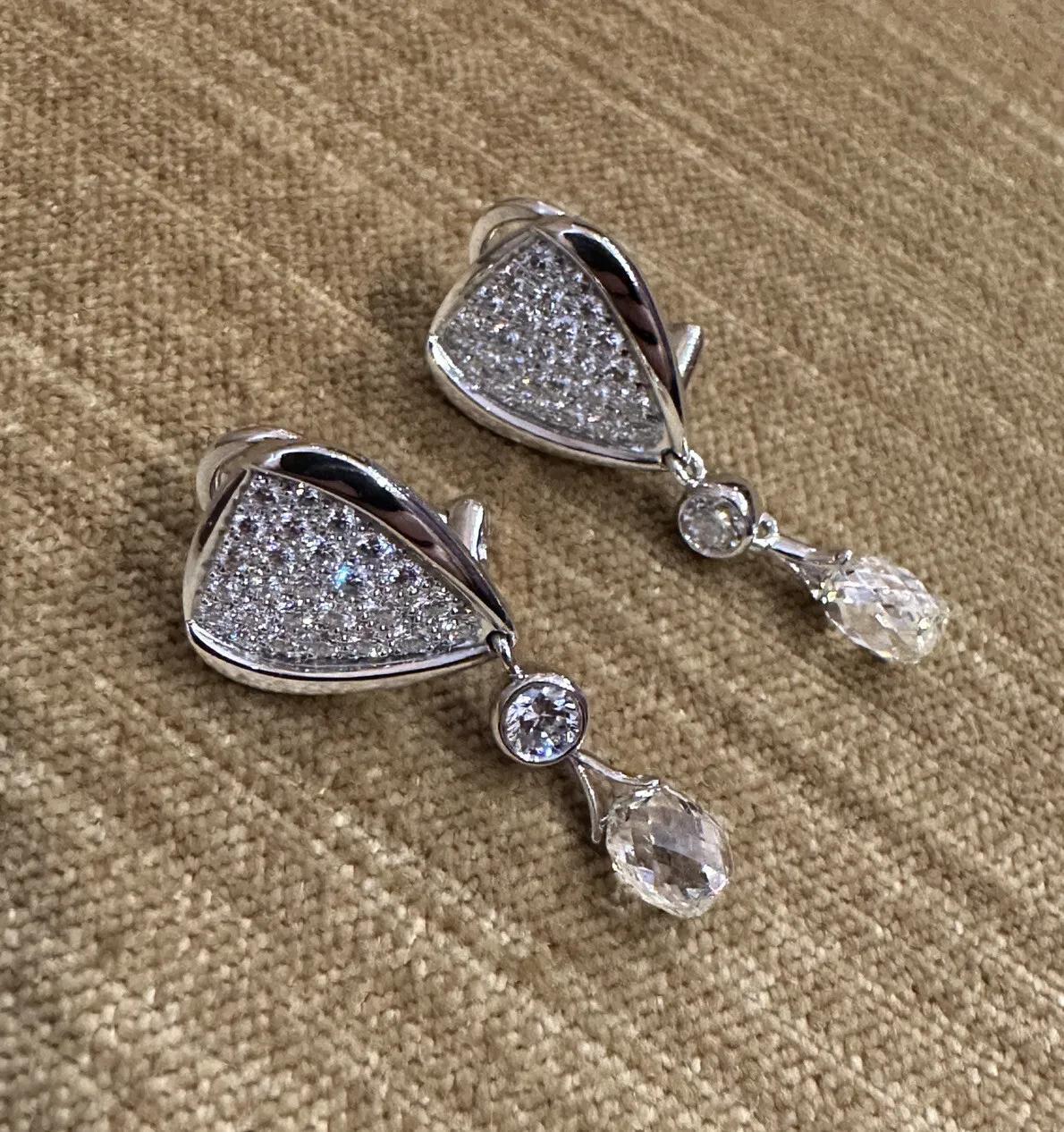 Modern Susan Sadler Pavé Diamond & Briolette Drop Earrings in Platinum For Sale