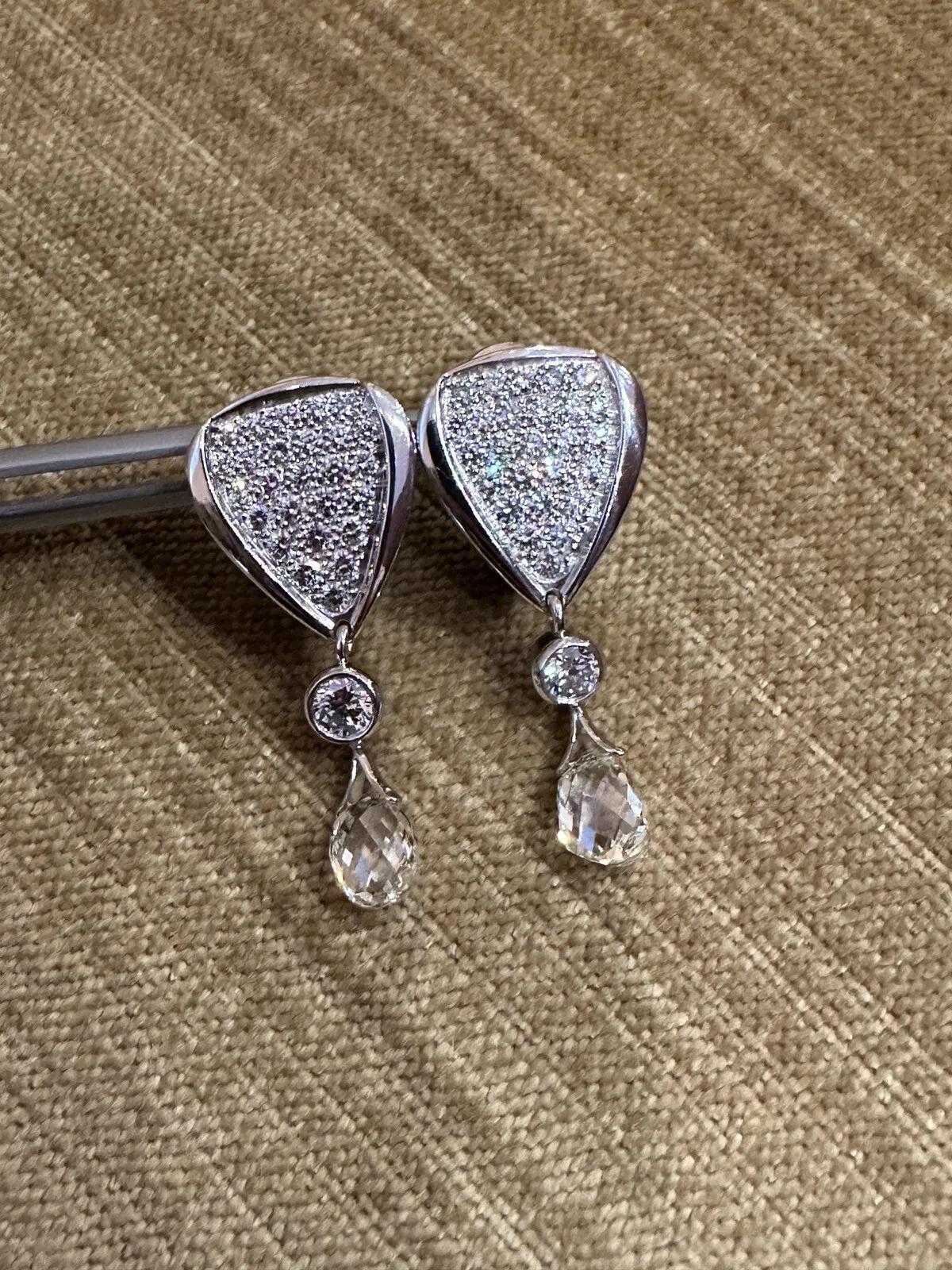 Susan Sadler Pavé Diamond & Briolette Drop Earrings in Platinum For Sale 1