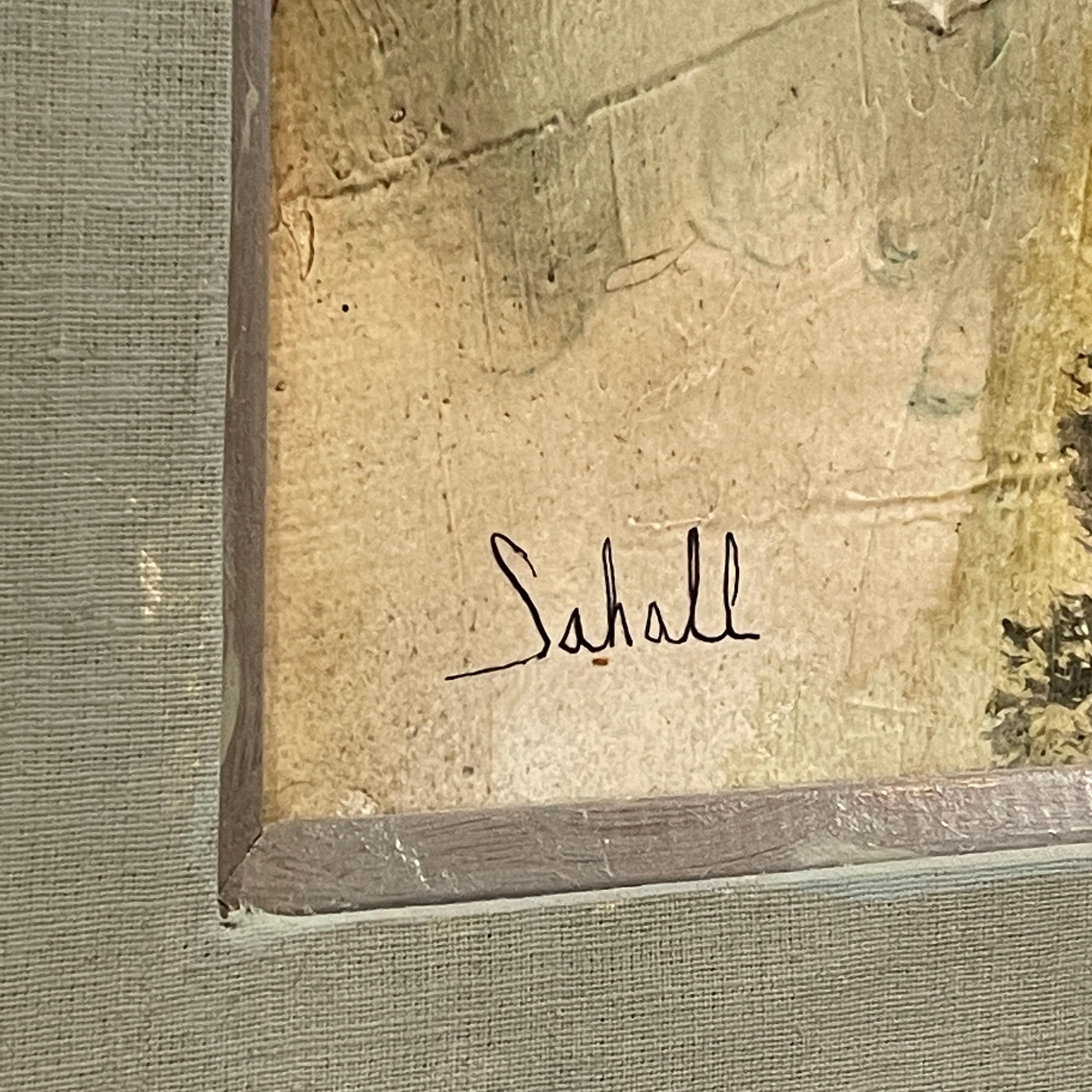 Stupendo paesaggio astratto originale Sahall incorniciato - Abstract Painting Grigio di Susan Sahall