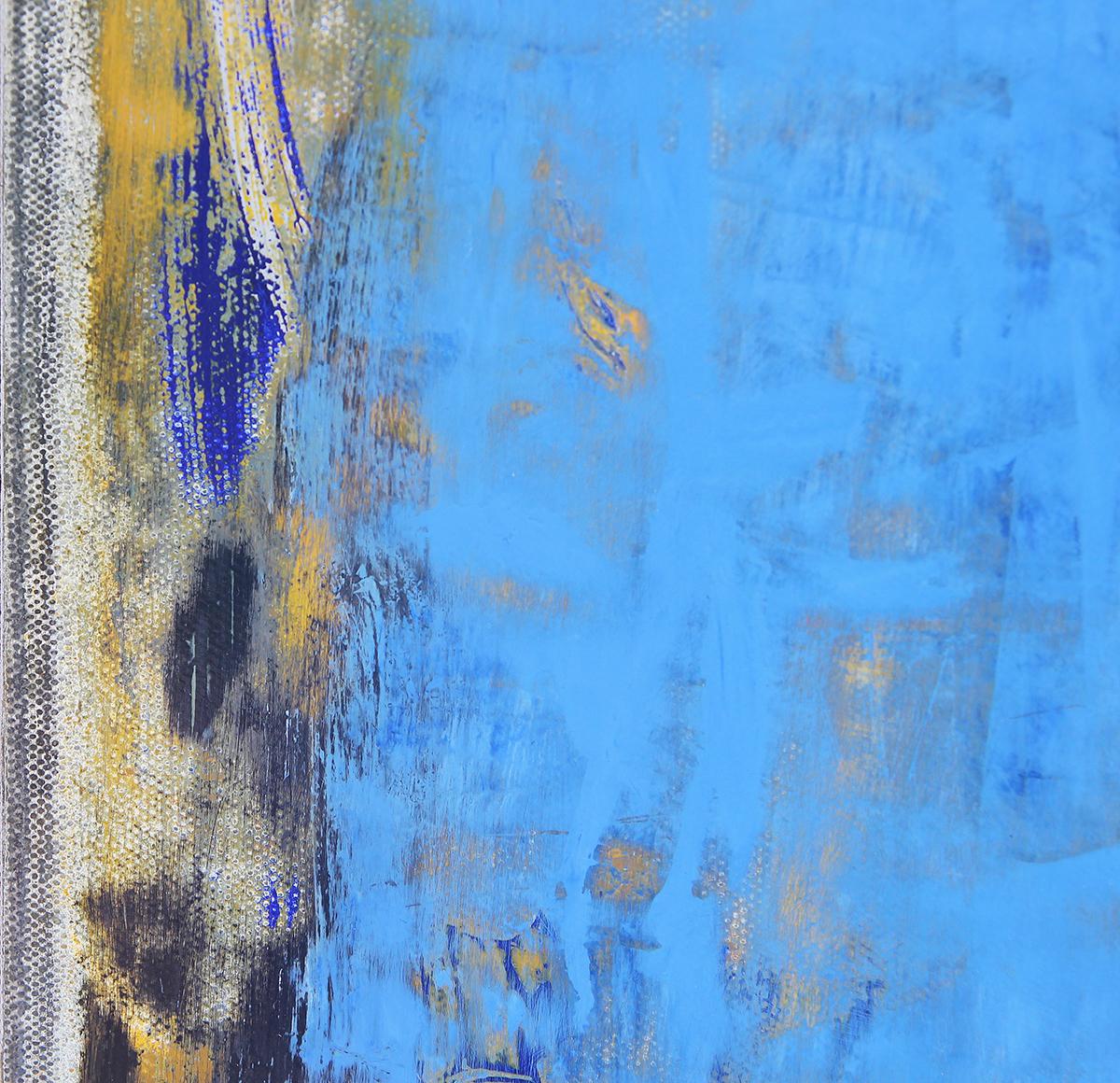 Abstract color field painting by Texas artist Susan Sales. Blue toned abstract expressionist longitudinal painting with yellow, red, and black accents. Signed at the bottom right corner. Unframed but framing options are available.

Artist Biography: