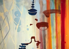 "Balancing Act"    Abstraction in oranges, red, blue, cream and brown