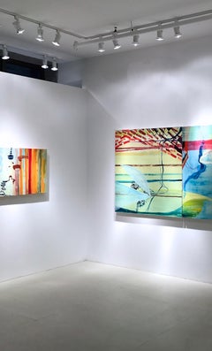 "Beach Walk #4"  Large abstraction, turquoise, burgundy, chartreuse, blue, green