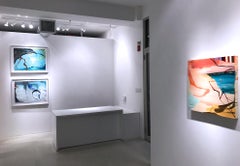 "Day's End"    Abstraction in salmon, turquoise, brown, orange and blue