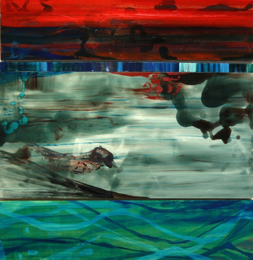Susan Sharp Abstract Painting - "Deep/Deeper"   Abstraction in dark blues, black, greens and white