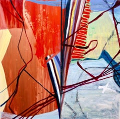 "High Frequency"   Abstraction in red, blue, burgundy, tan, black