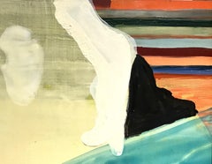 "Meeting at River's Edge #12" Small abstraction turquoise, yellow, black, orange