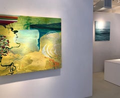 "Topog #3b"  Textured and vivid abstraction in yellow, turquoise, green, orange