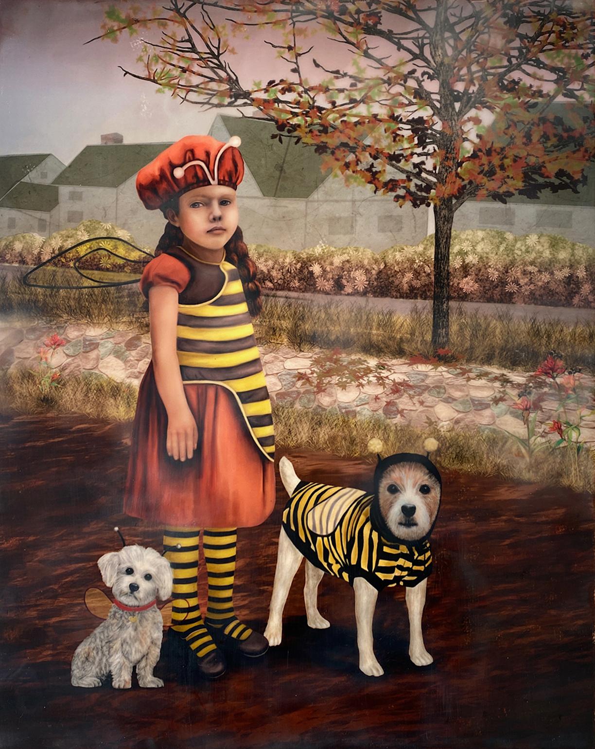 Susan Silvester Figurative Painting - Bee Friends 4 Ever