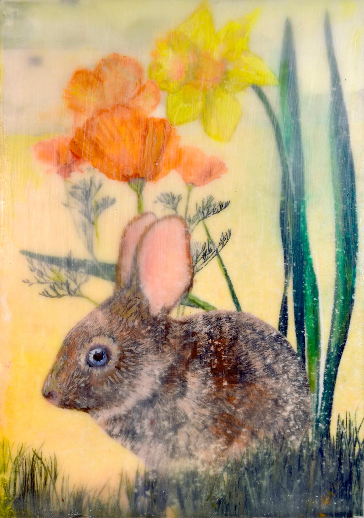 Susan Silvester Animal Painting - Bunny on Yellow