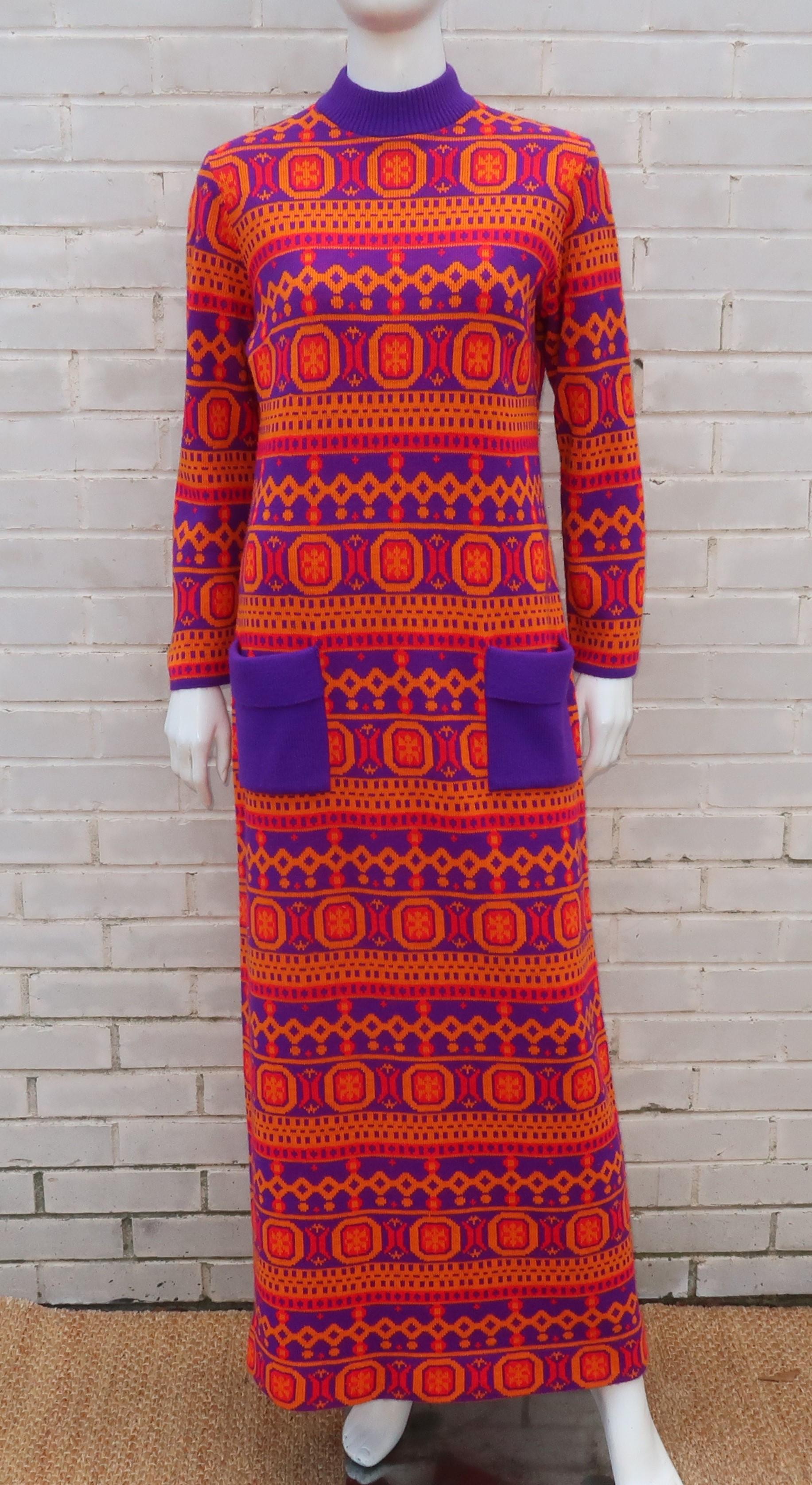 Susan Small English Mod Maxi Sweater Dress, 1970's 1