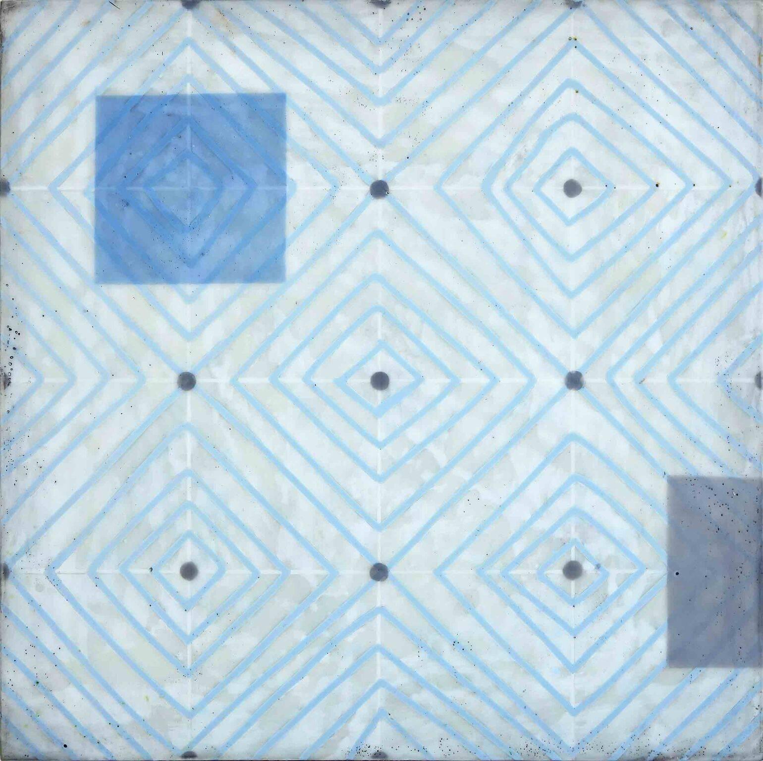Diamonds 3 (Minimal Blue and White Square Encaustic Work on Panel)