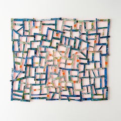 Harum Scarum (Textile Inspired Abstract Wood Wall Sculpture in Blue & Orange)