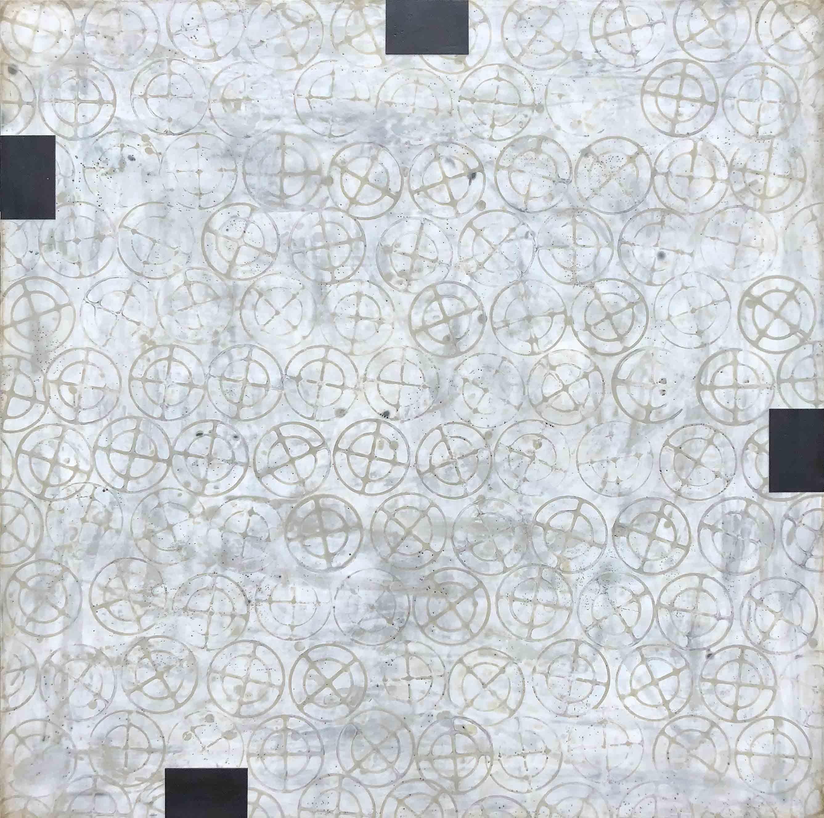 In the Absence (Abstract White & Gray Encaustic, Circular Motif) - Mixed Media Art by Susan Stover