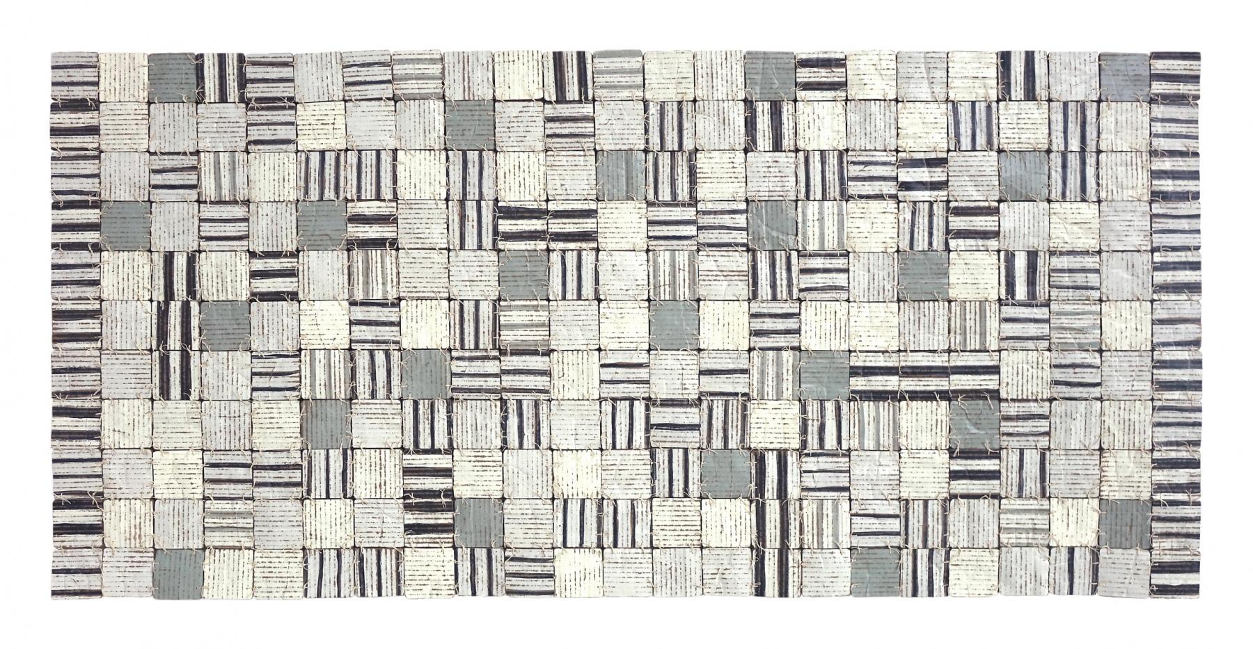 Ma Willie (Gray and White Striped Mixed Media Abstract Pattern Stitched Work) - Mixed Media Art by Susan Stover