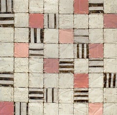 Maiden’s Blush (Pink Striped Mixed Media Abstract Pattern Stitched Work)
