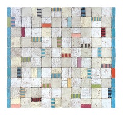 Nettie Jane (Colorful Striped Mixed Media Abstract Check Pattern Stitched Work)