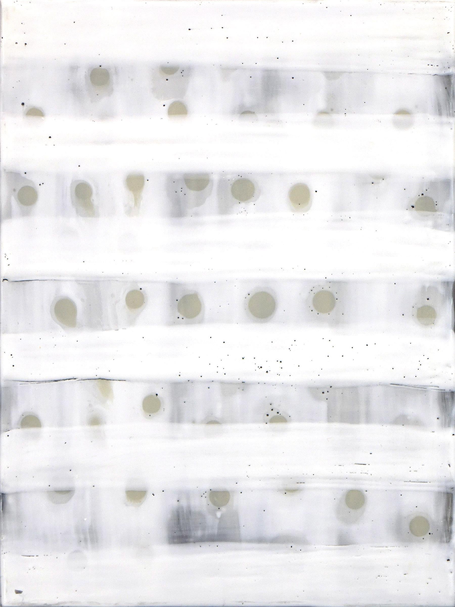Susan Stover Abstract Painting - Reveries 2 (Abstract White Yellow and Gray Vertical Encaustic Work on Panel)