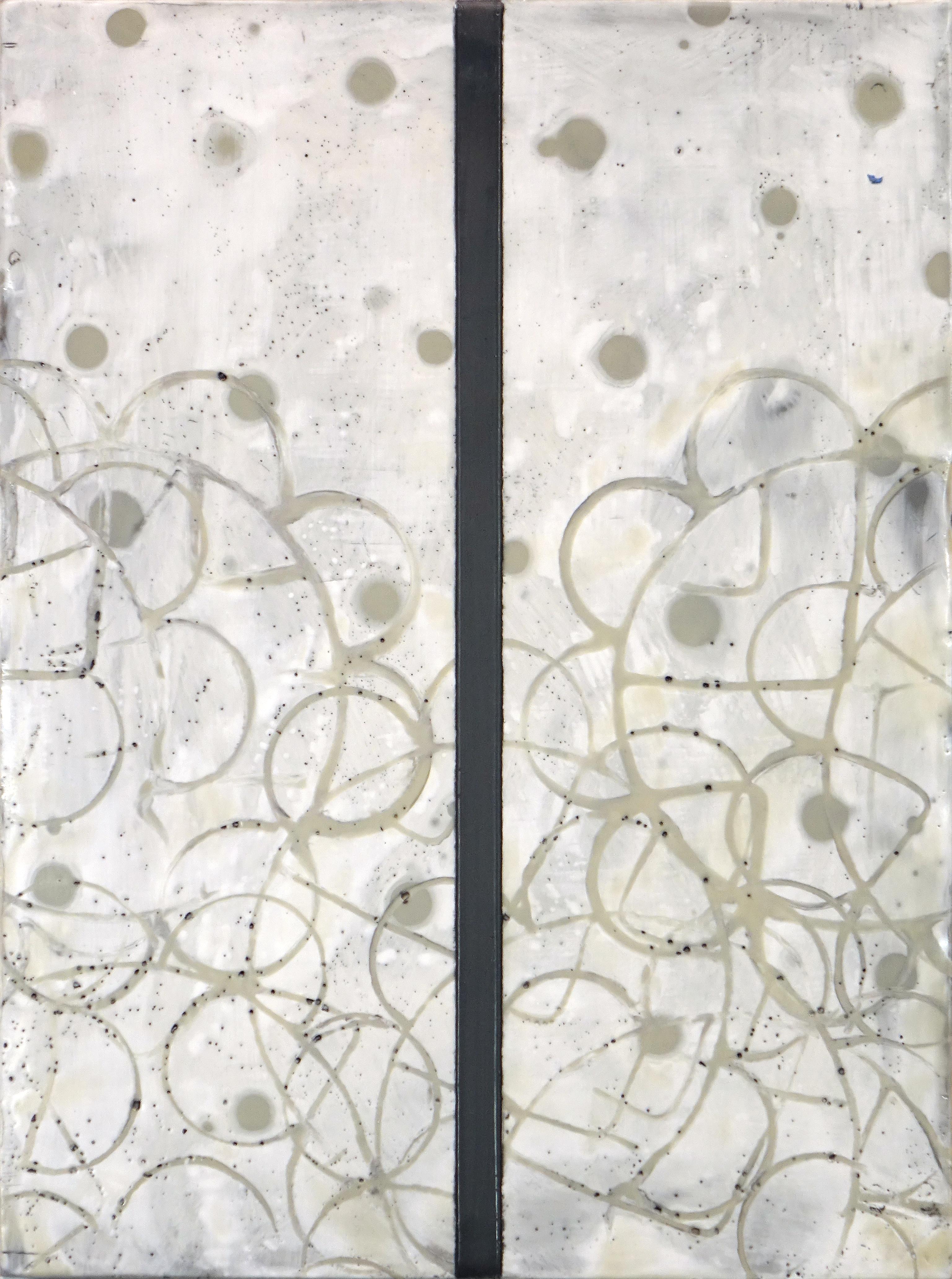 Susan Stover Abstract Painting - Reveries 8 (Abstract White Yellow and Gray Vertical Encaustic Work on Panel)