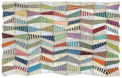 Undulations 2 (Multicolored Striped Mixed Media Stitched Painting)
