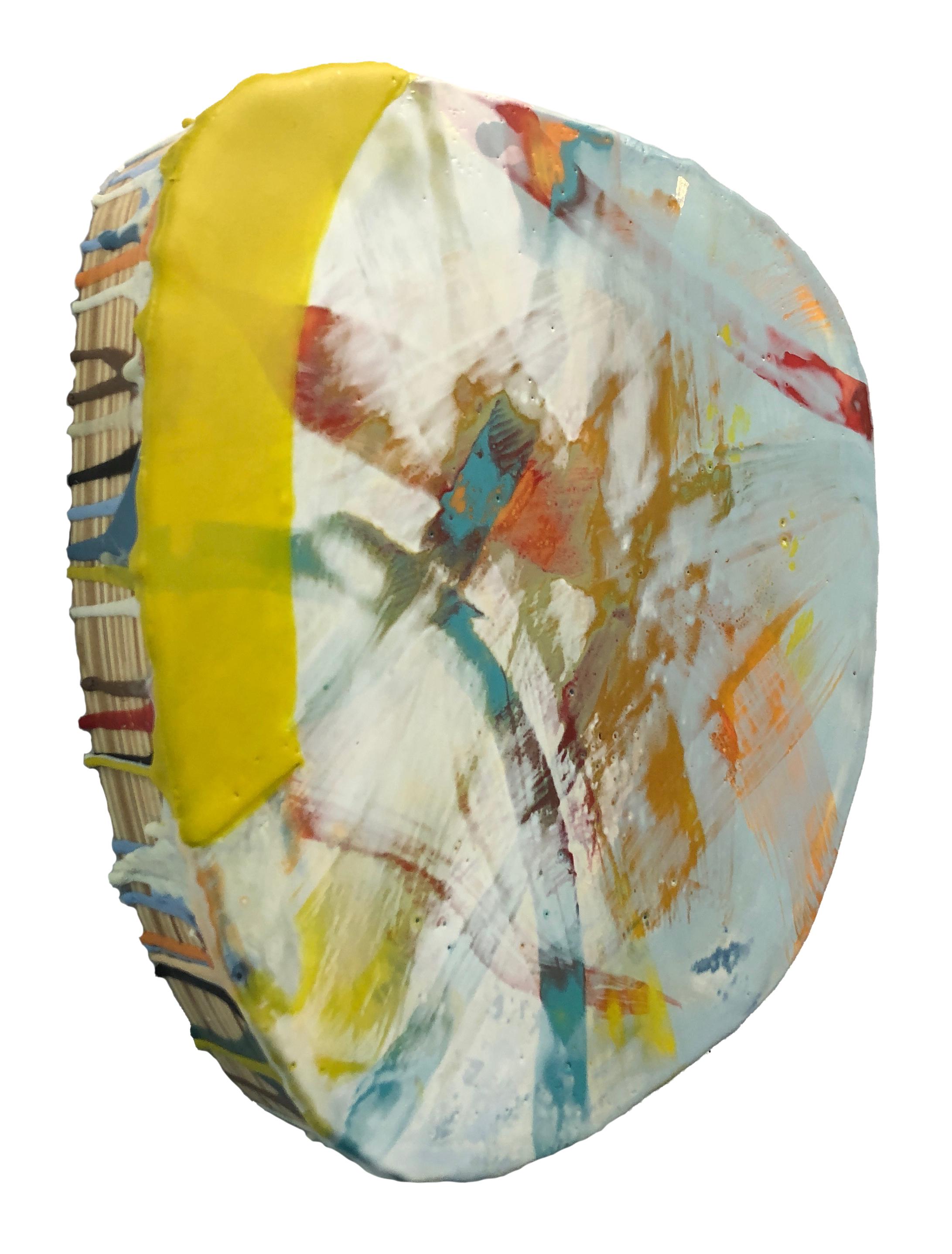Susan Stover Abstract Sculpture - Bouquet (Abstract Expressionist Wall Sculpture in Pastel Blue, Yellow, Green)