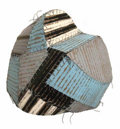 Bumble (Folk Style Abstract 3-D Wall Sculpture in Sky Blue, White, Black & Grey)