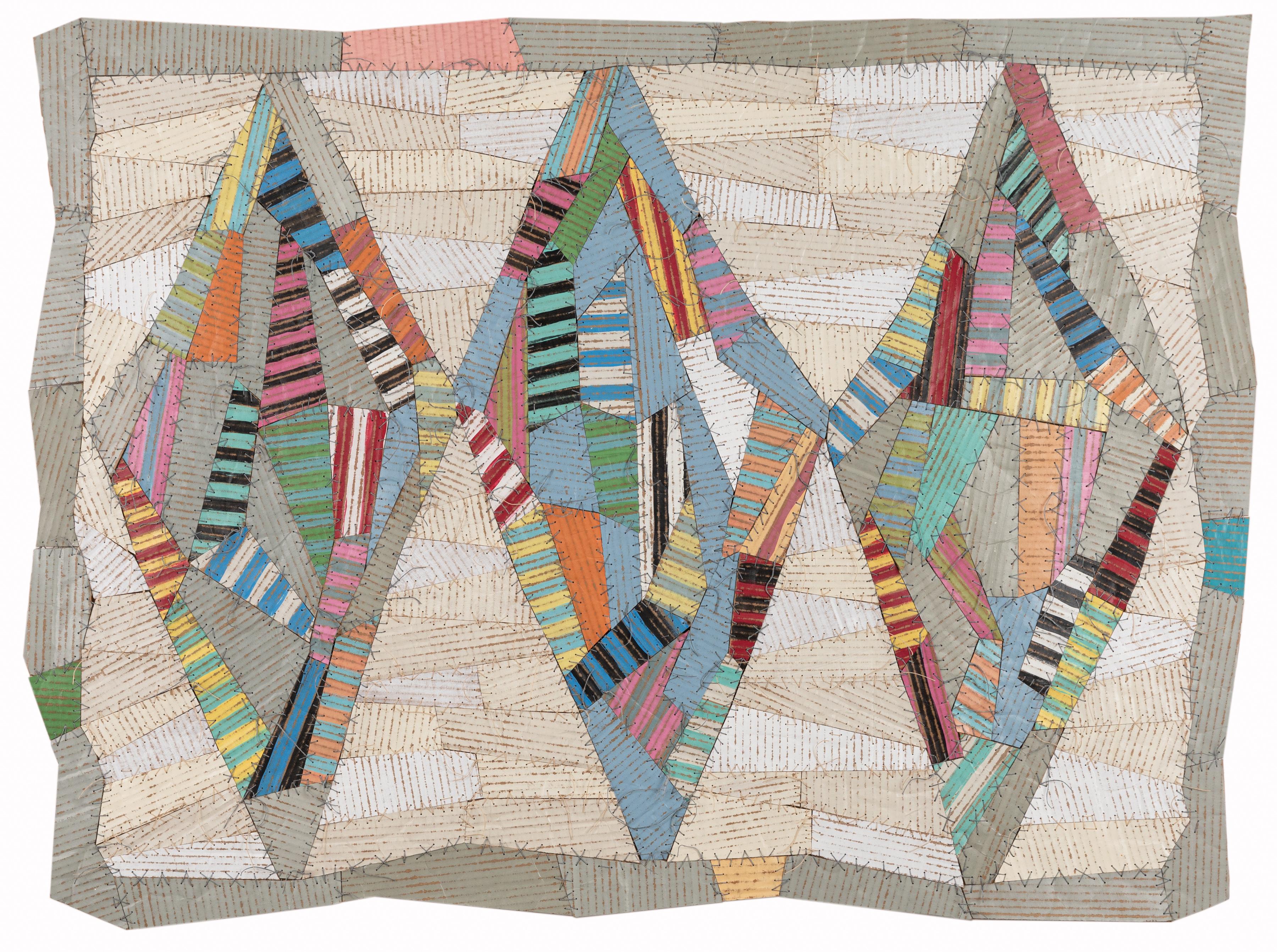 "Diamond Quilt" - a Contemporary, Colorful, Eclectic, Hand-Sewn Cardboard Quilt