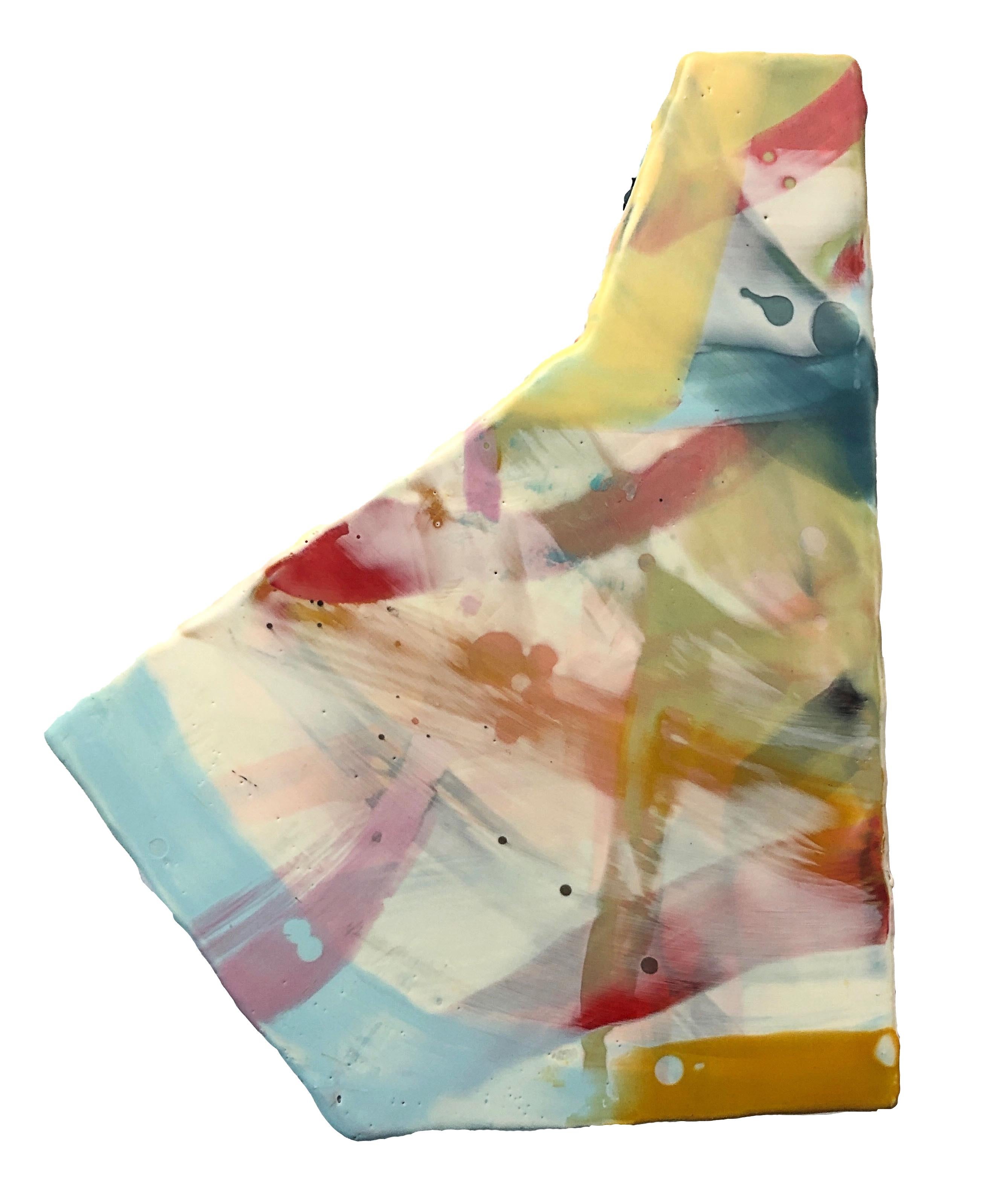 Sashay: Escultura mural abstracta encáustica en azul, blanco, amarillo y fucsia - Mixed Media Art Expresionismo abstracto de Susan Stover