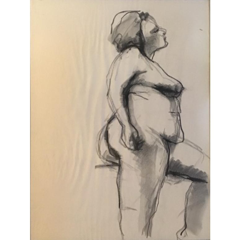 Susan St.Pierre Nude Painting - "Nude Series I (I of III)" Framed charcoal nude study on paper. 