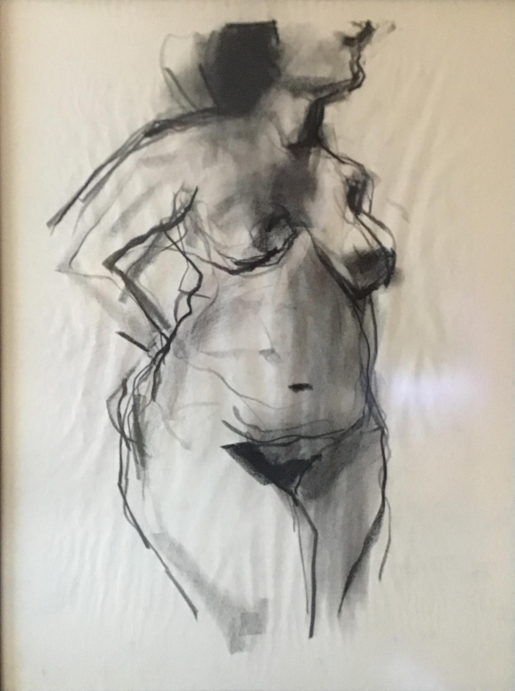 "Nude Series I (II of III)" Framed charcoal nude on paper. 
