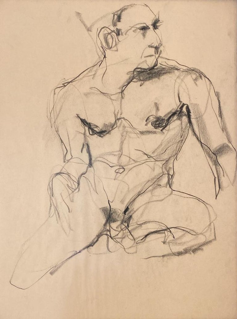 Susan St.Pierre Nude Painting - "Nude Series II" Charcoal nude study of a muscular man. 