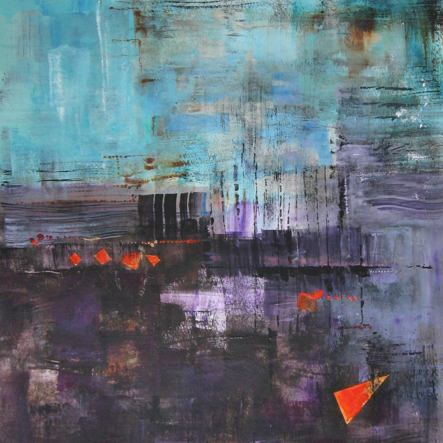 Abstract Painting Susan Ulrich - Un coucher de soleil violet, peinture, acrylique sur papier