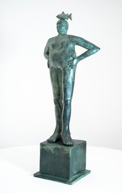 Perch - scultura contemporanea, figurativa, in bronzo, da tavolo per interni
