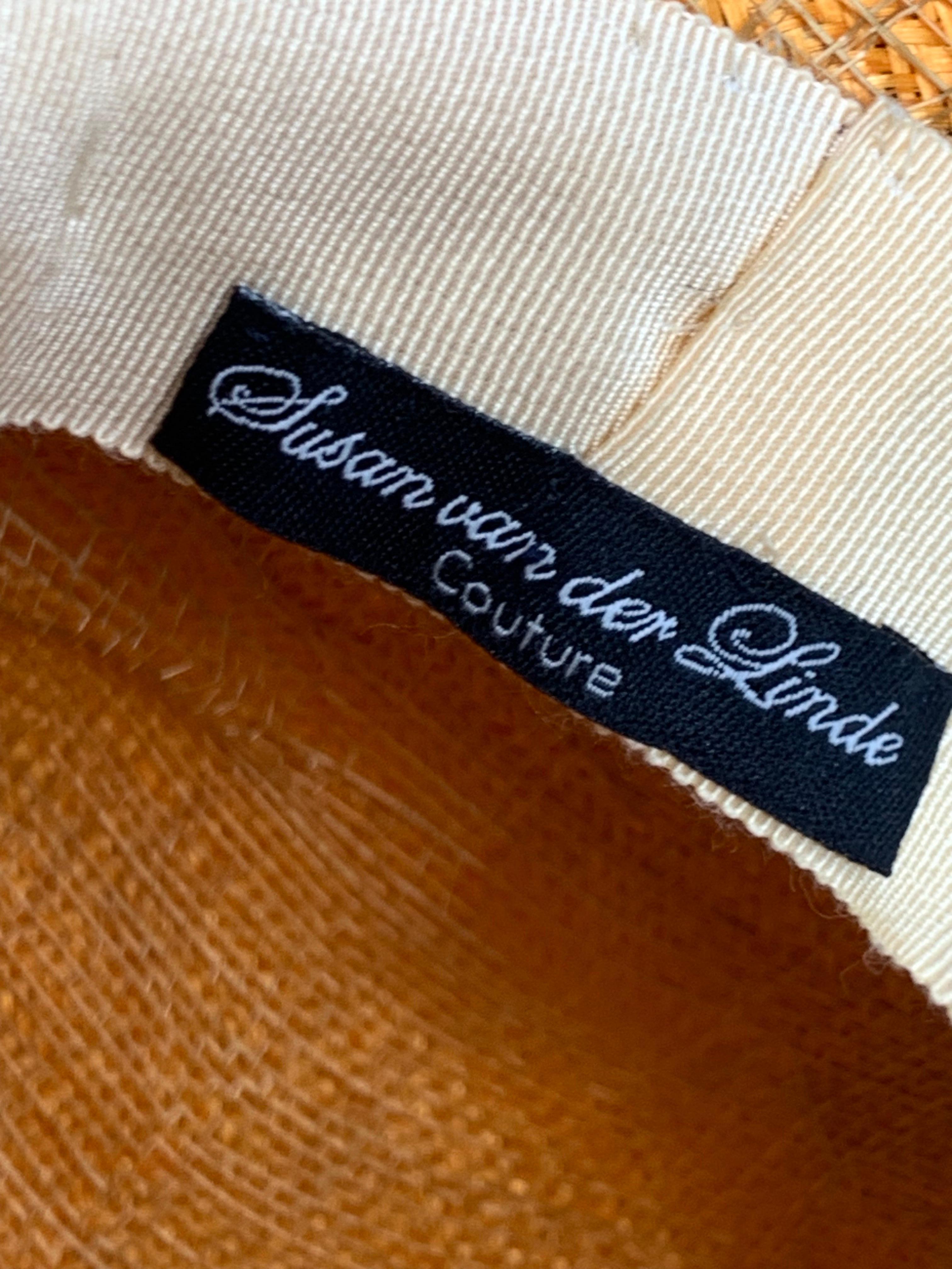 Susan van der Linde Orange Wide-Brim Straw Hat w Sheer Horsehair Rim & Feathers For Sale 8