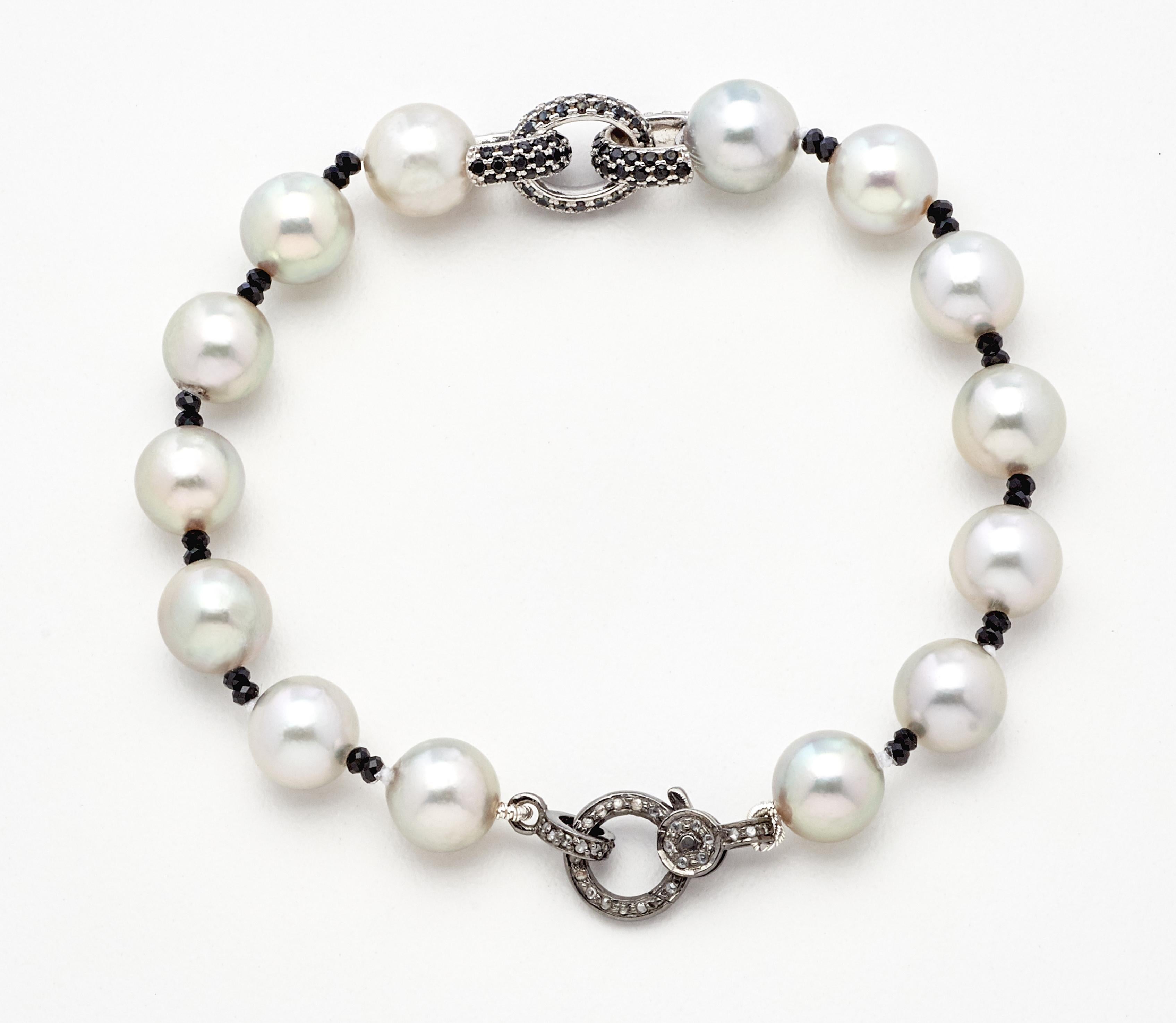 Artisan Susan VanGilder Akoya Pearl & Sterling Silver Sapphire Bracelet