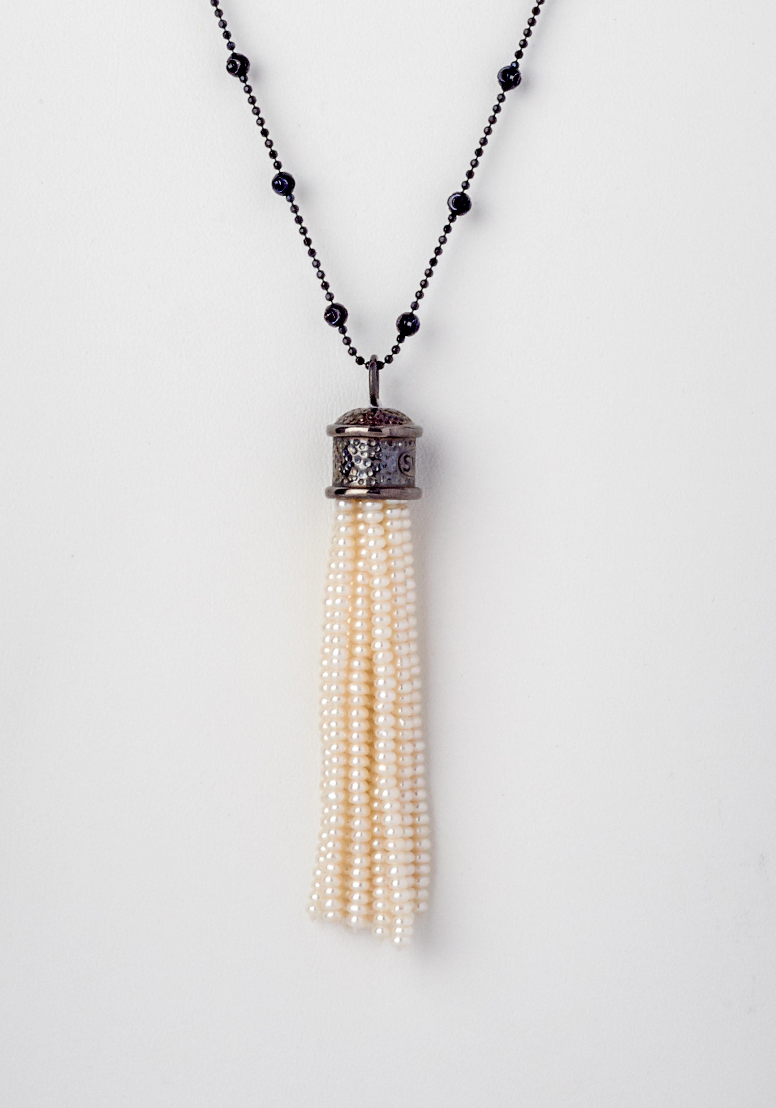 Artisan Sterling Silver Akoya Pearl Tassel Pendant Necklace