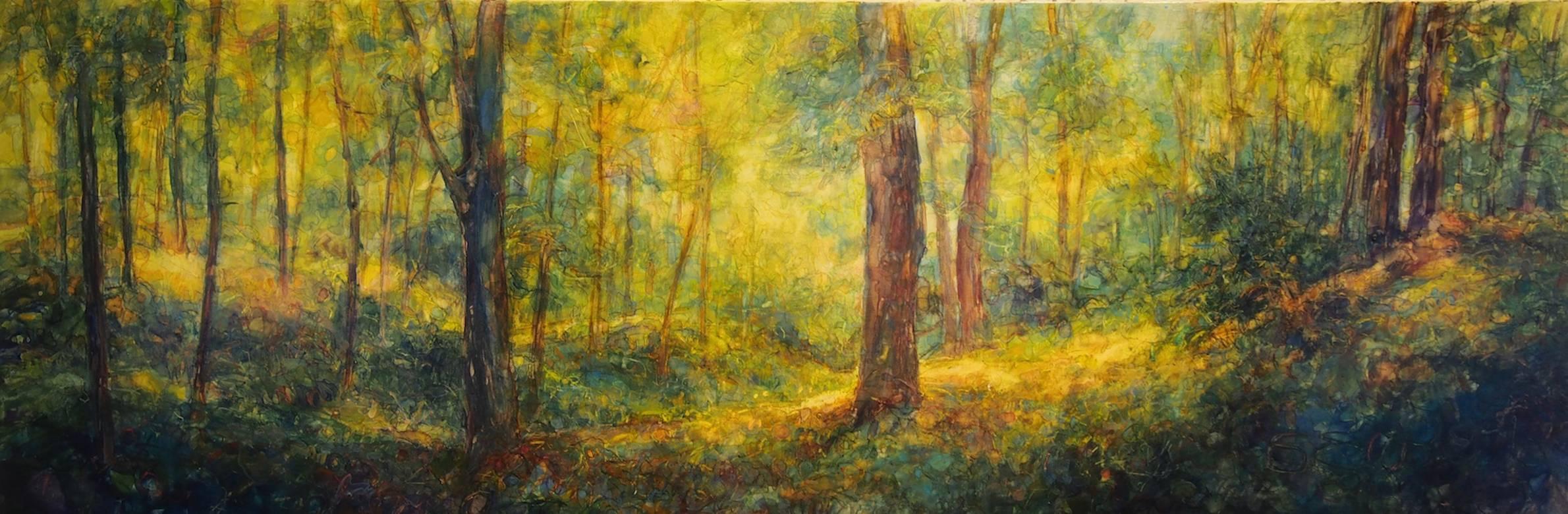 Susan Wahlrab Landscape Painting - Emerald, Varnished Watercolor on Archival Claybord