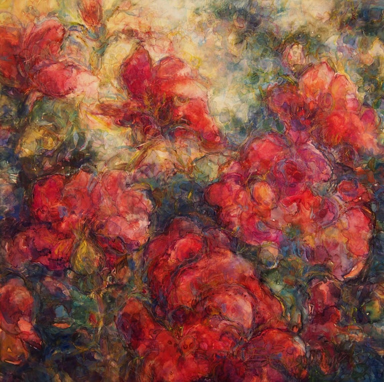 Susan Wahlrab Rose Garden, Varnished Watercolor on Archival Claybord