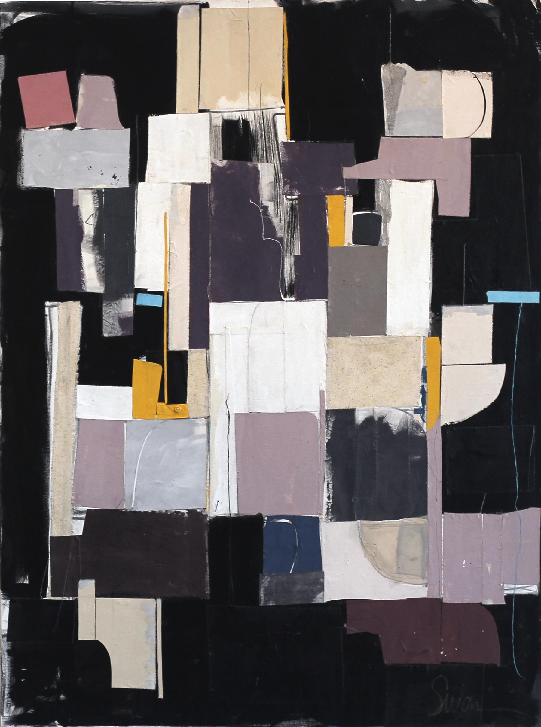 Susan Washington incorporates textile, thread, and vintage pattern paper into her painted mixed-media, abstract collage works, producing surfaces layered with textures, rich colors and expressive line work. Her influences include the work of the