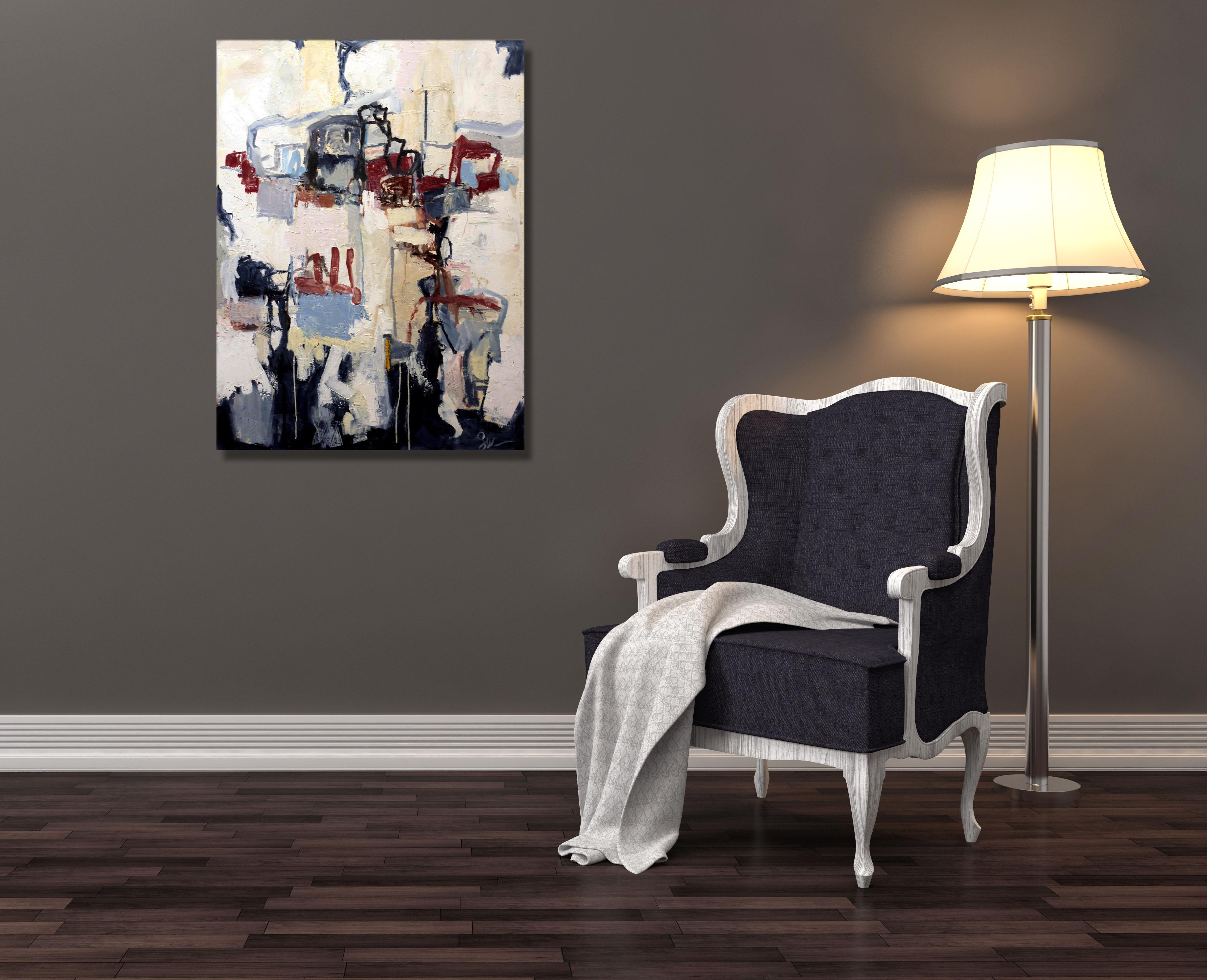 Cornovaglia - Pittura ad olio originale astratta e texturizzata di stile Boho - Painting di Susan Washington