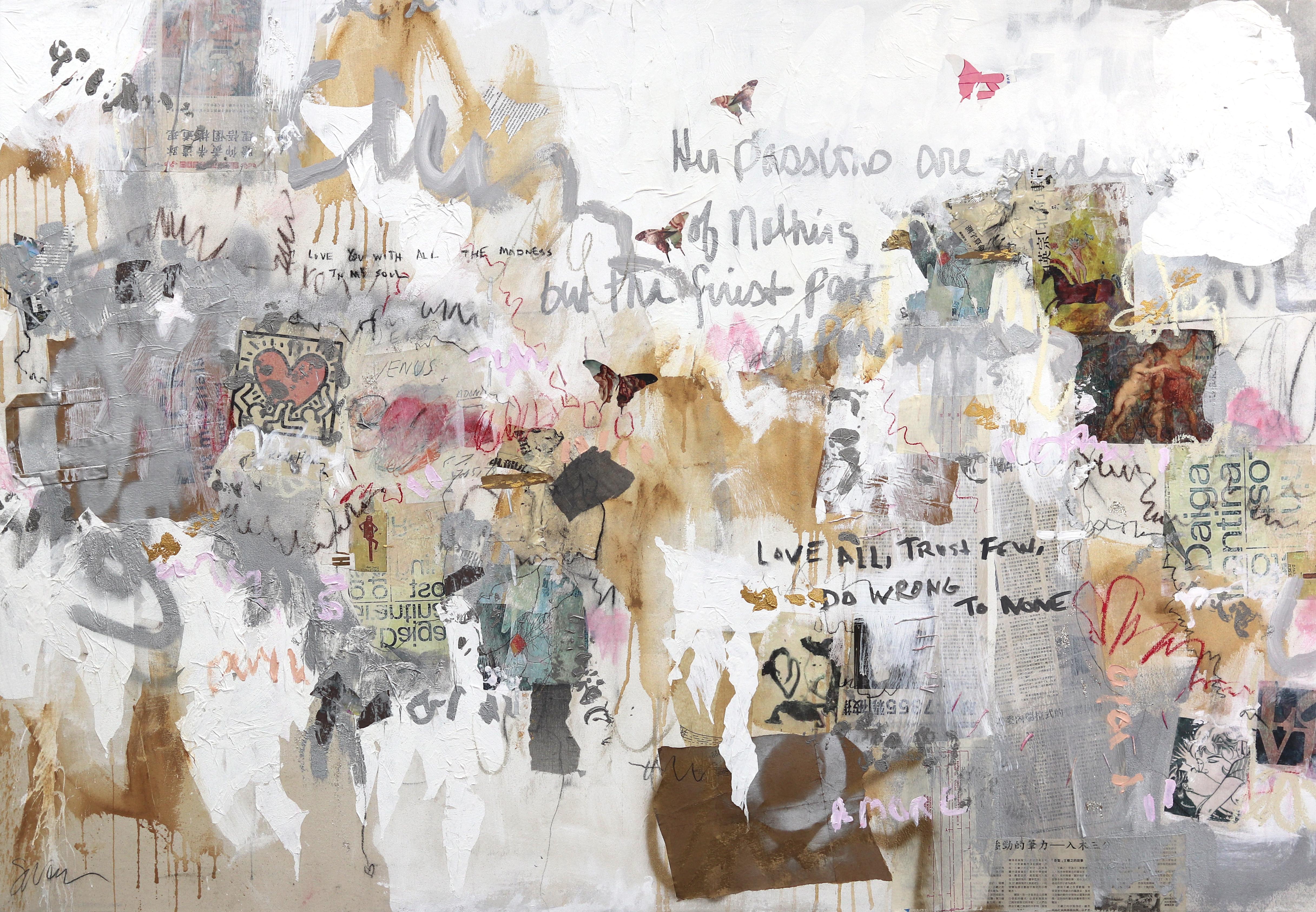 Susan Washington Abstract Painting - Subway Sonnet 124 - Mixed Media Soft Neutral Painting